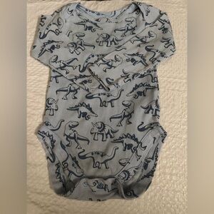 Blue Dino Print Long Sleeve Baby Bodysuit